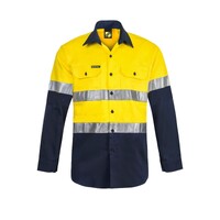 WORKCRAFT Heavyweight Cotton Drill Long Sleeve Shirt w/ Hoop Tape Yellow/Navy