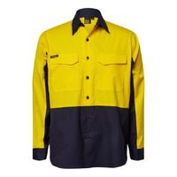WORKCRAFT Lightweight RIPSTOP 2T Hi-Vis Long Sleeve Vented Shirt Yellow/Navy