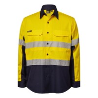 WORKCRAFT Lightweight RIPSTOP 2T Hi-Vis Long Sleeve Vented Hoop Taped Shirt Yellow/Navy