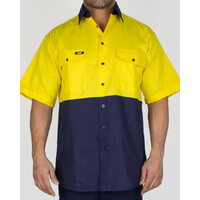 VISITEC Heavyweight 2Tone Hi Vis Short Sleeve Shirt - Yellow/Navy, 3XL