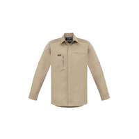 SYZMIK STREETWORX Mens Long Sleeve Stretch Shirt - Khaki, L