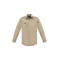 SYZMIK STREETWORX Mens Long Sleeve Stretch Shirt - Khaki, XL